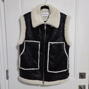 NWT - Rebecca Minkoff Women's Sherpa Lined Faux Leather Biker Vest - Size M